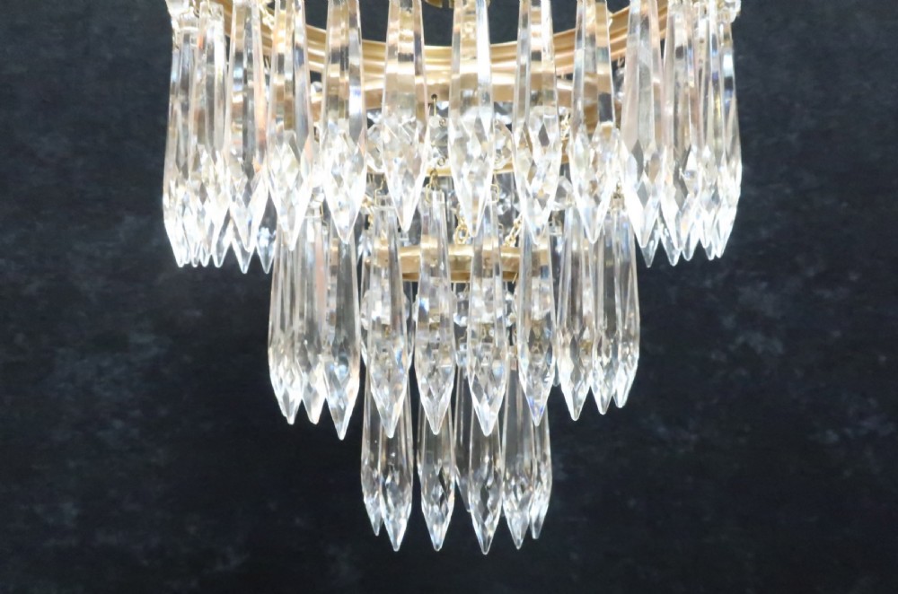Italian Art Deco Three Tier Crystal Glass Chandelier View IV