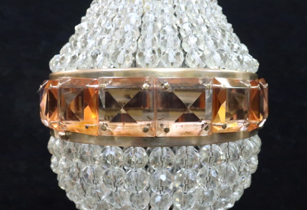 Czechoslovakian Bohemian Glass Basket Hall Chandelier View III