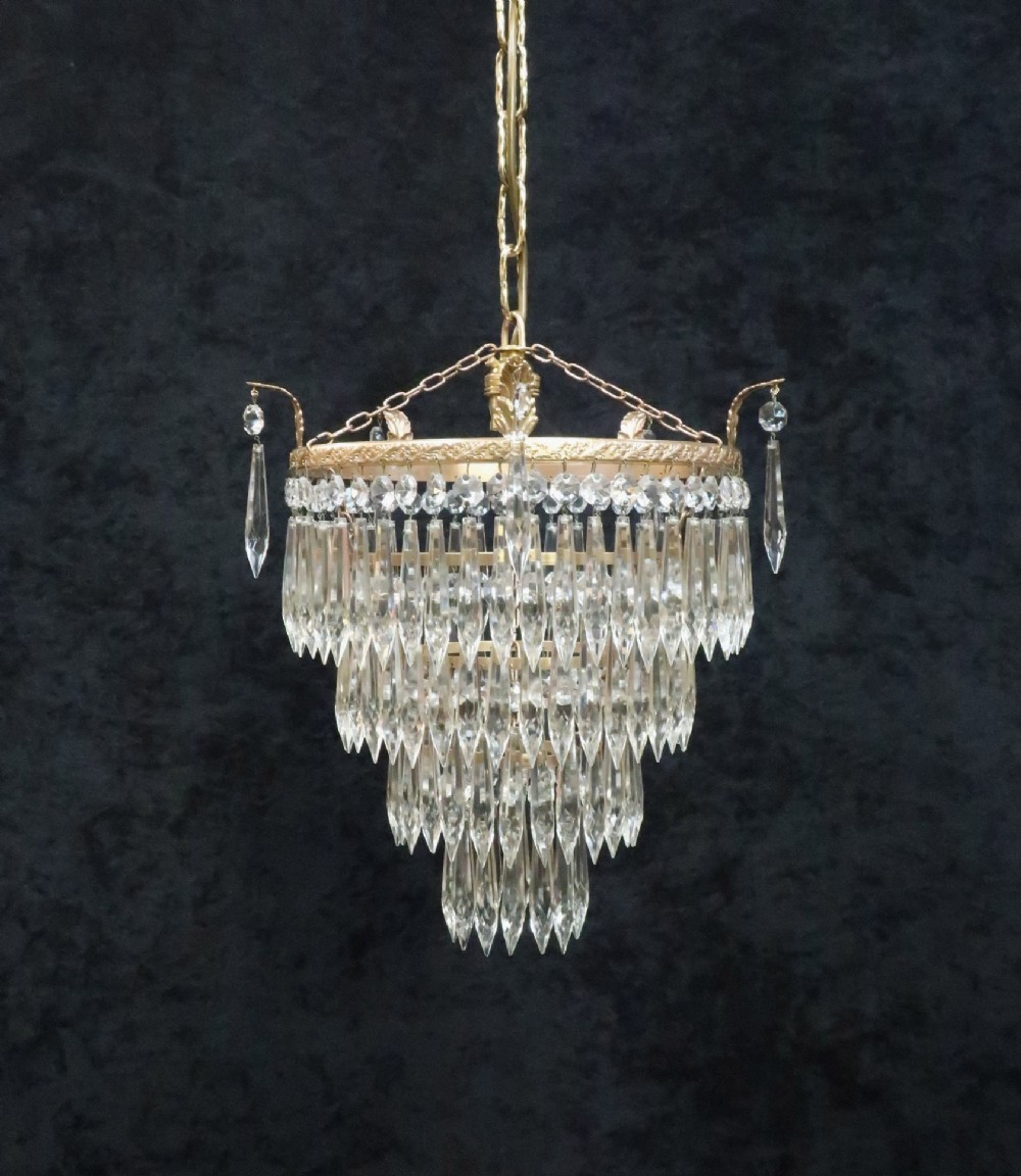 Italian Art Deco Four Tier Crystal Glass Chandelier