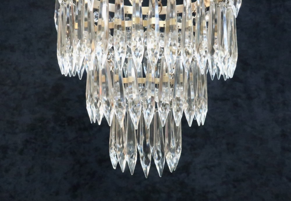 Italian Art Deco Three Tier Crystal Glass Chandelier View V