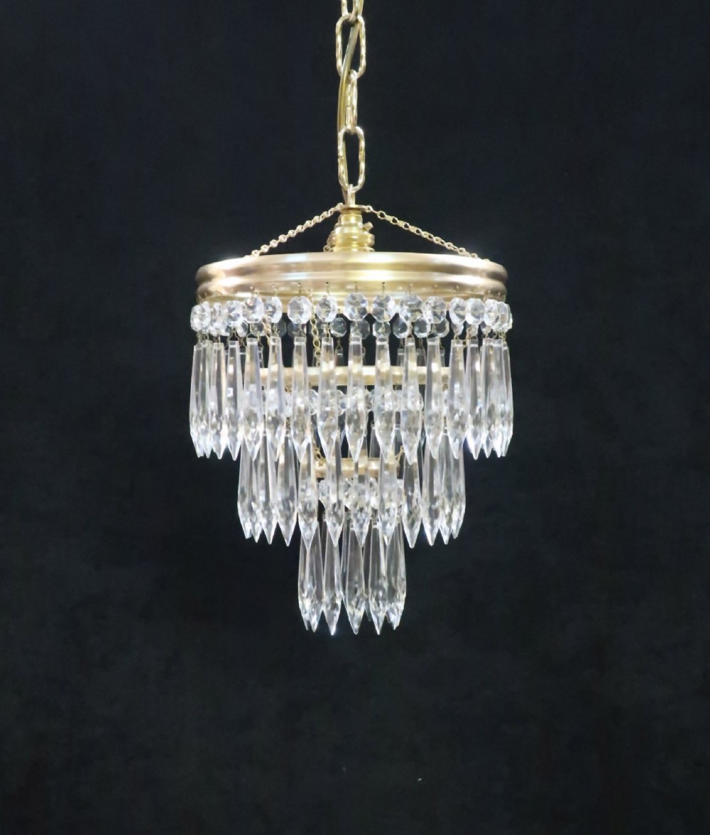 Italian Art Deco Three Tier Crystal Glass Chandelier