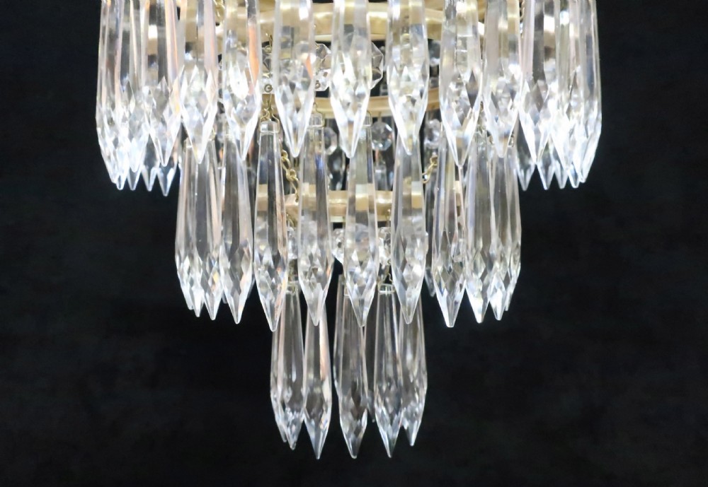 Italian Art Deco Three Tier Crystal Glass Chandelier View V