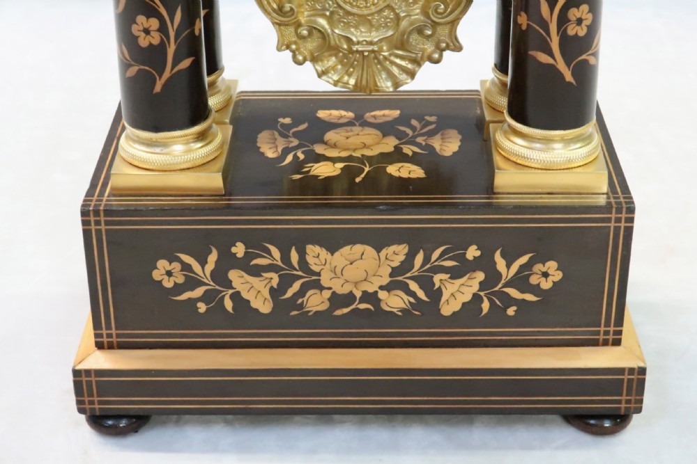 French Ebonised and Inlaid Portico Mantel Clock by Leroy View IV