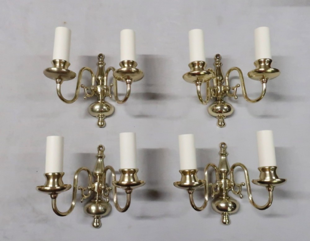 FOUR DUTCH STYLE BRASS WALL LIGHTS 