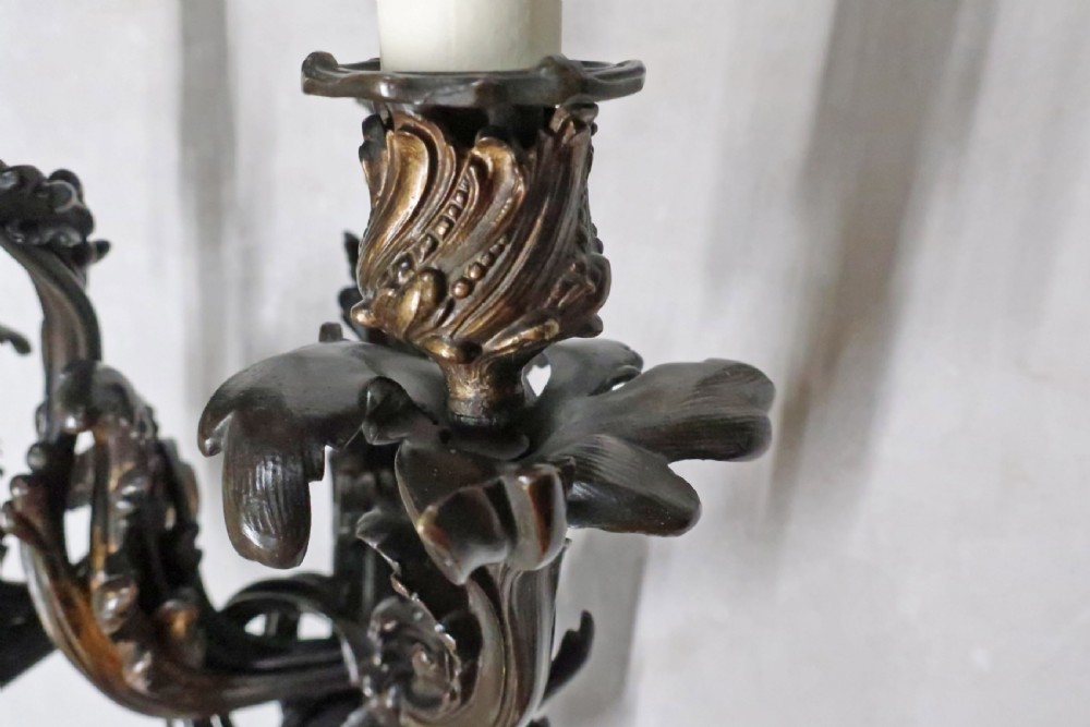SUBSTANTIAL FRENCH BRONZE ROCOCO STYLE THREE BRANCH WALL LIGHT View VII