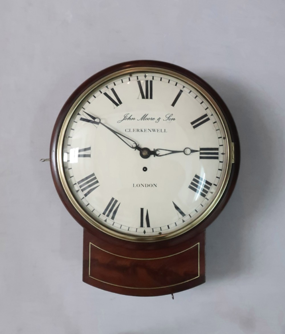 GEORGE III MAHOGANY DROP DIAL WALL CLOCK BY JOHN MOORE & SON