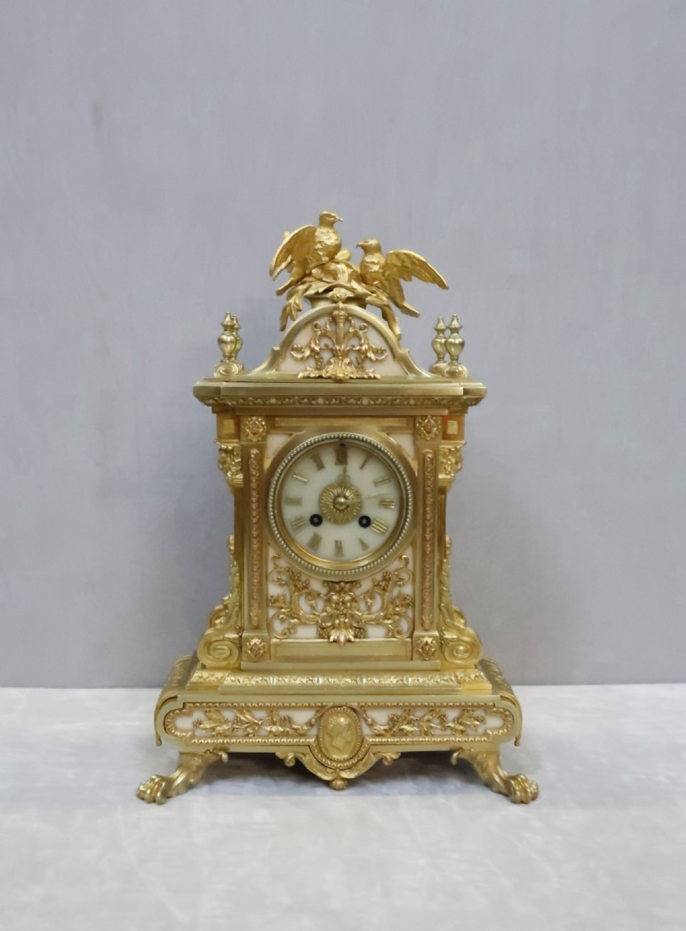 FRENCH NAPOLEON III BRONZE GILT MANTEL CLOCK BY JAPY FRERES