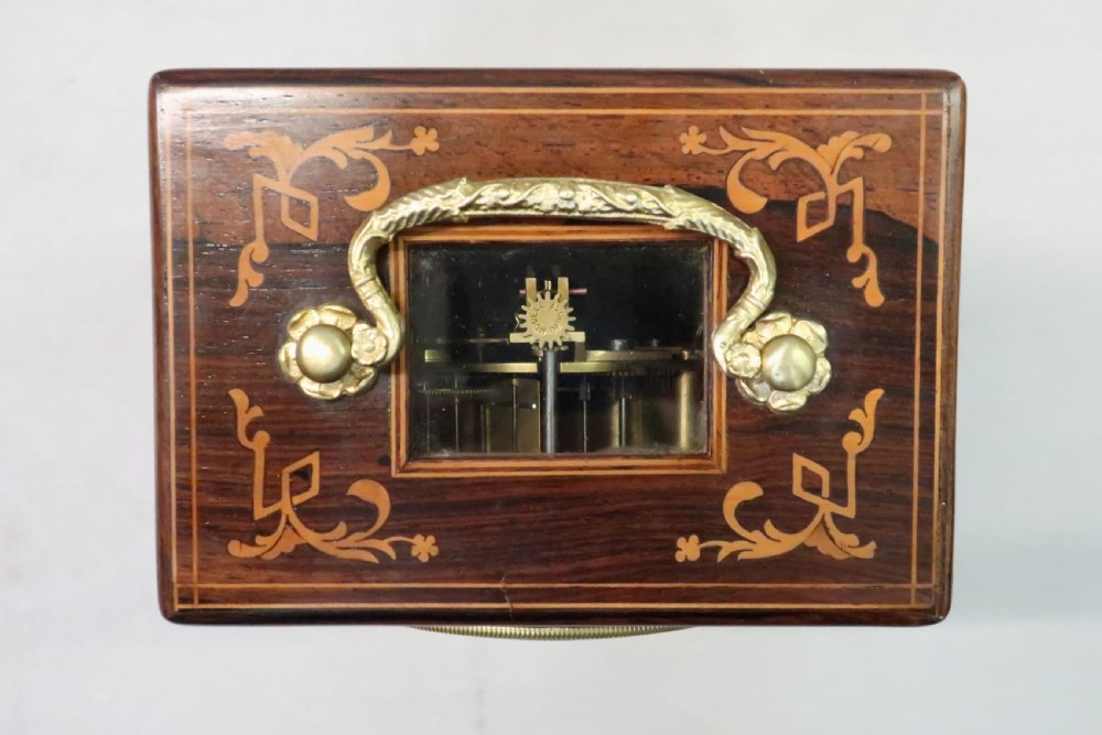 FRENCH NAPOLEON III ROSEWOOD CAMPAIGN MANTEL CLOCK View V