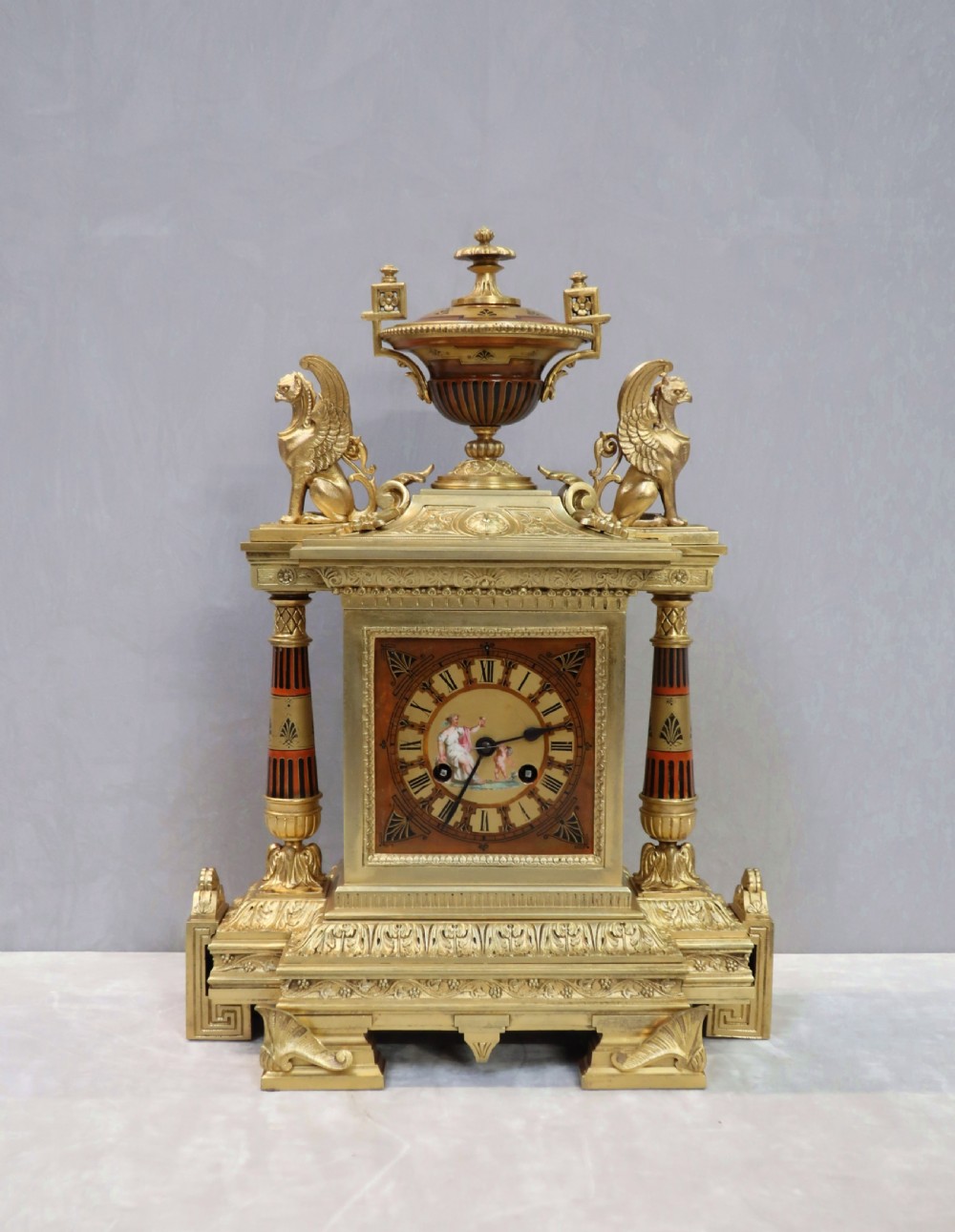 FRENCH EGYPTIAN REVIVAL BRONZE GILT MANTEL CLOCK BY ACHILLE BROCOT