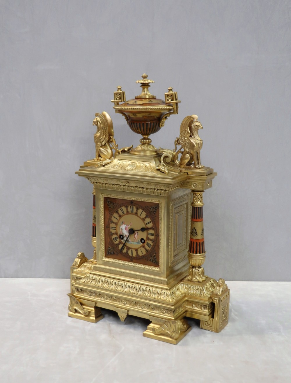 FRENCH EGYPTIAN REVIVAL BRONZE GILT MANTEL CLOCK BY ACHILLE BROCOT View II