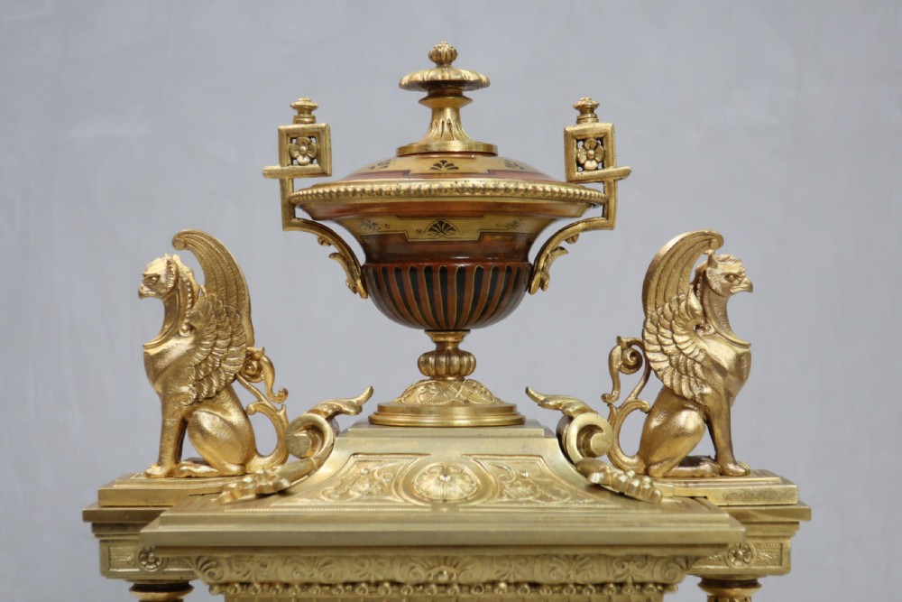 FRENCH EGYPTIAN REVIVAL BRONZE GILT MANTEL CLOCK BY ACHILLE BROCOT View V