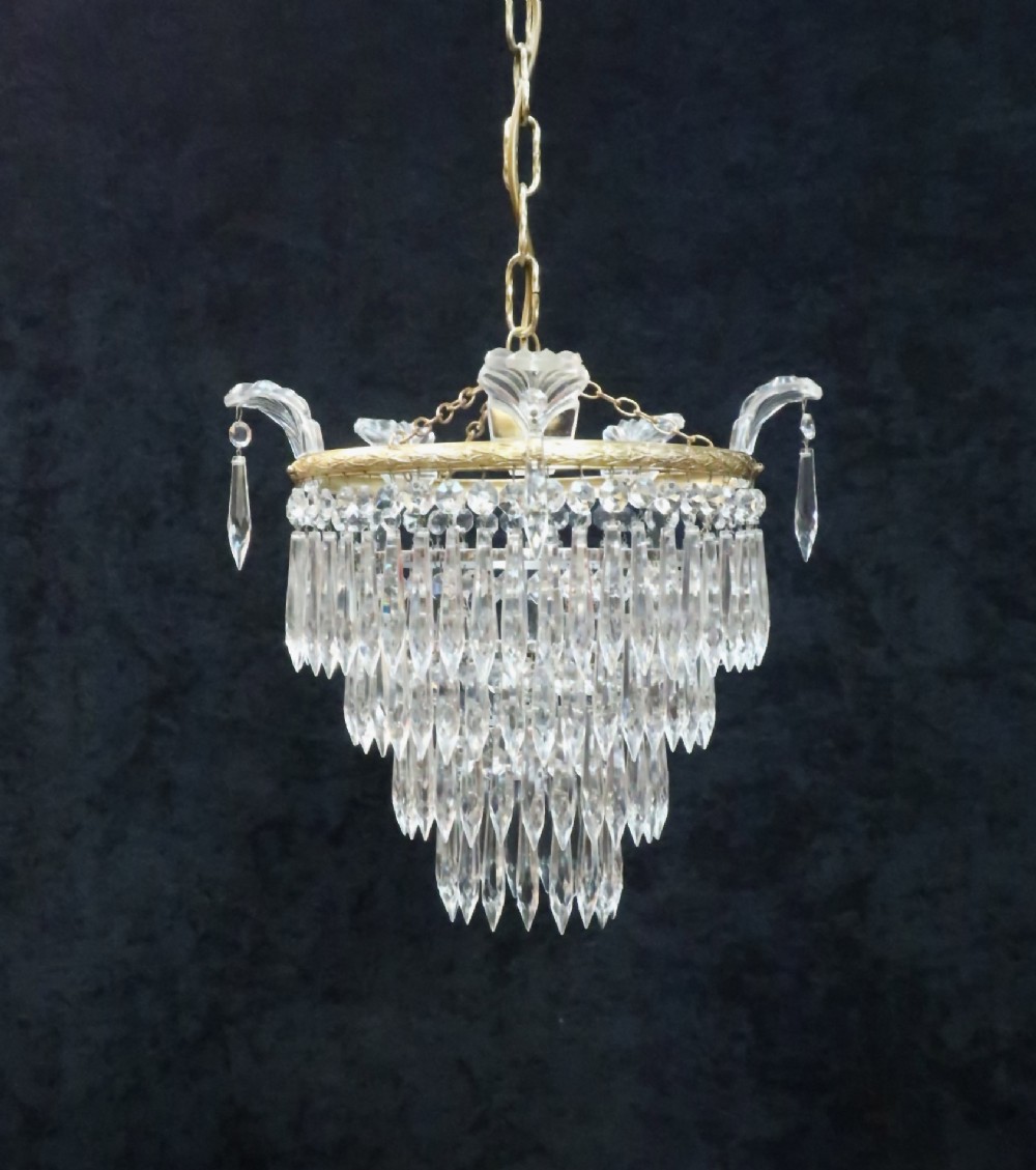 ITALIAN ART DECO FOUR TIER CRYSTAL GLASS CHANDELIER
