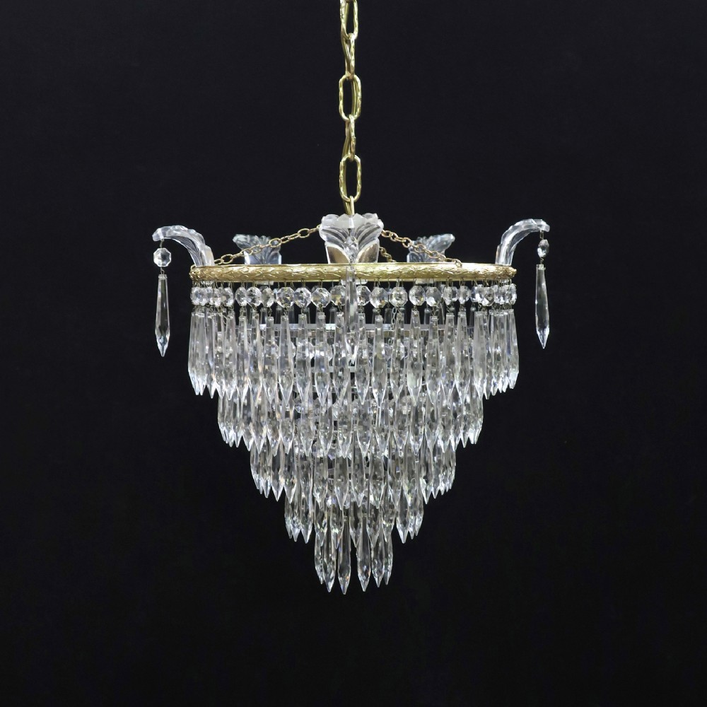 ITALIAN ART DECO FIVE TIER CRYSTAL GLASS CHANDELIER