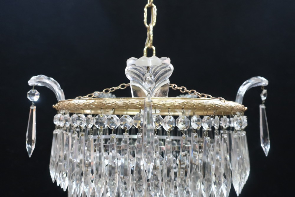 ITALIAN ART DECO FIVE TIER CRYSTAL GLASS CHANDELIER View IV