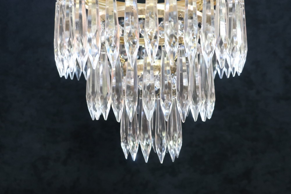 ITALIAN ART DECO THREE TIER CRYSTAL GLASS CHANDELIER View V