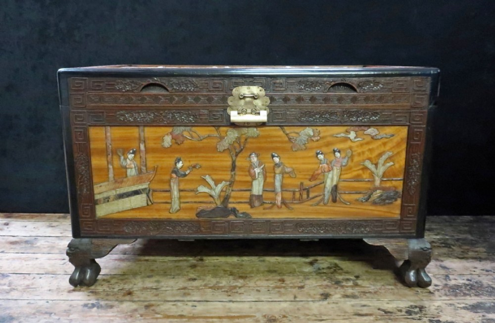 ORIENTAL CHINESE CAMPHOR WOOD & SOAPSTONE CHEST View VI
