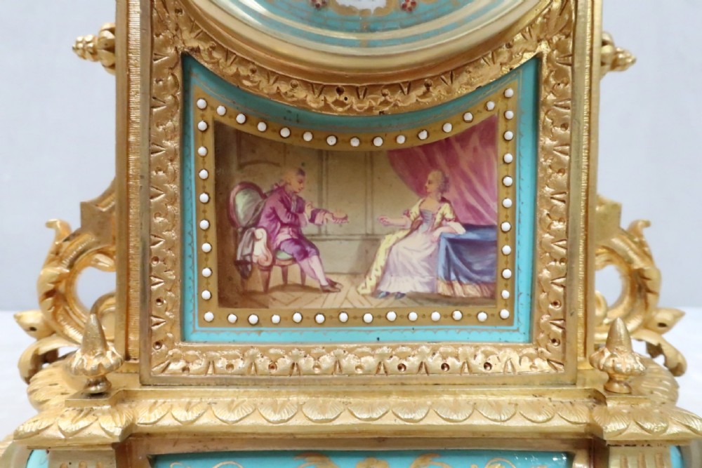 FRENCH BRONZE GILT & PORCELAIN MANTEL CLOCK View V