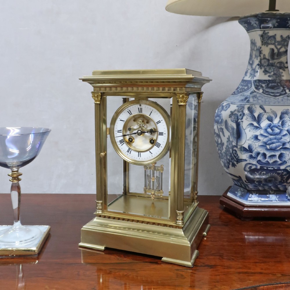 FRENCH FOUR GLASS MANTEL CLOCK BY SAMUEL MARTI