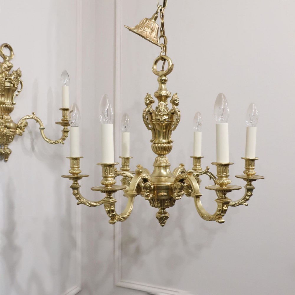 EDWARDIAN BRONZE GILT SIX ARM MAZARIN CHANDELIER