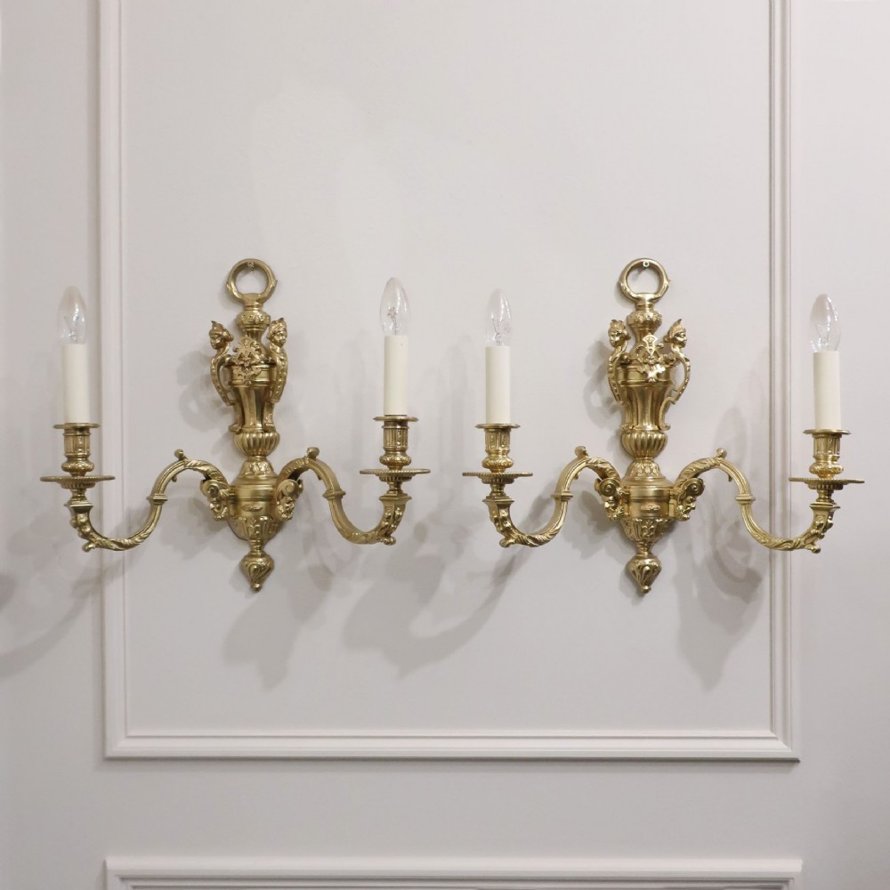 PAIR OF EDWARDIAN BRONZE GILT ANTIQUE MAZARIN WALL LIGHTS