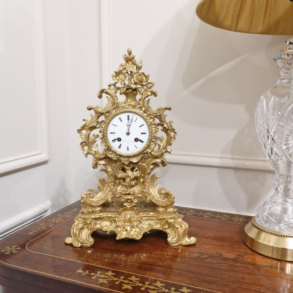 FRENCH BRONZE GILT ROCOCO STYLE MANTEL CLOCK BY VINCENTI