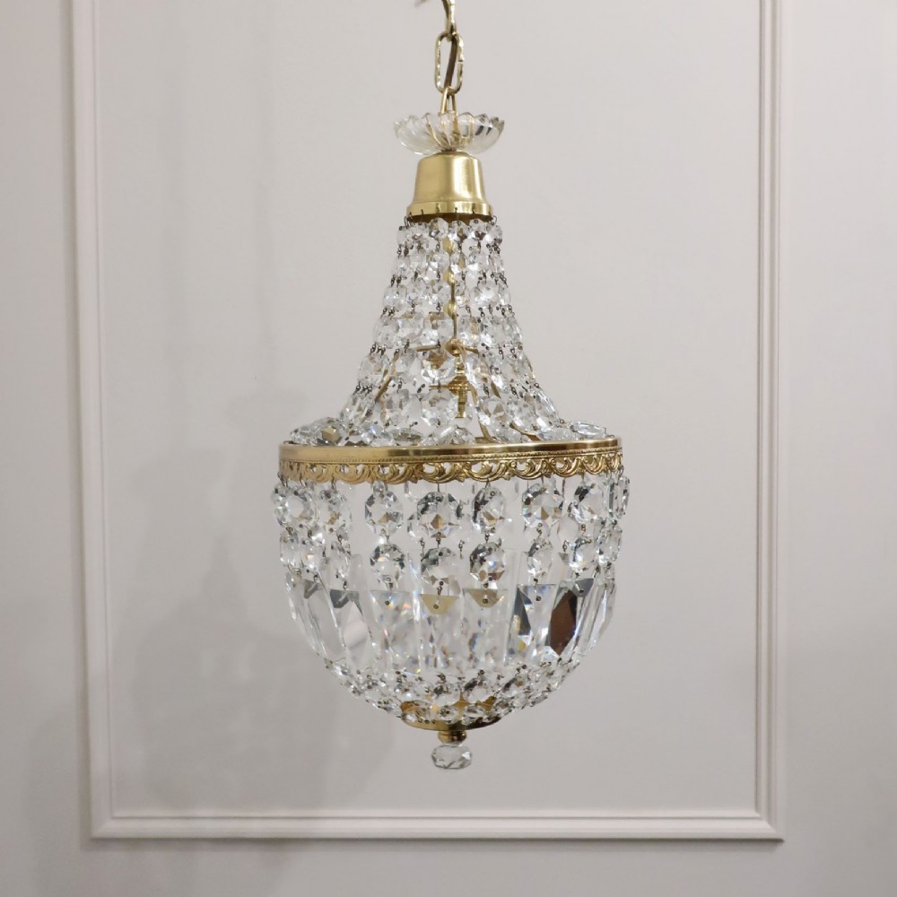 FRENCH ART DECO CRYSTAL GLASS BASKET CHANDELIER