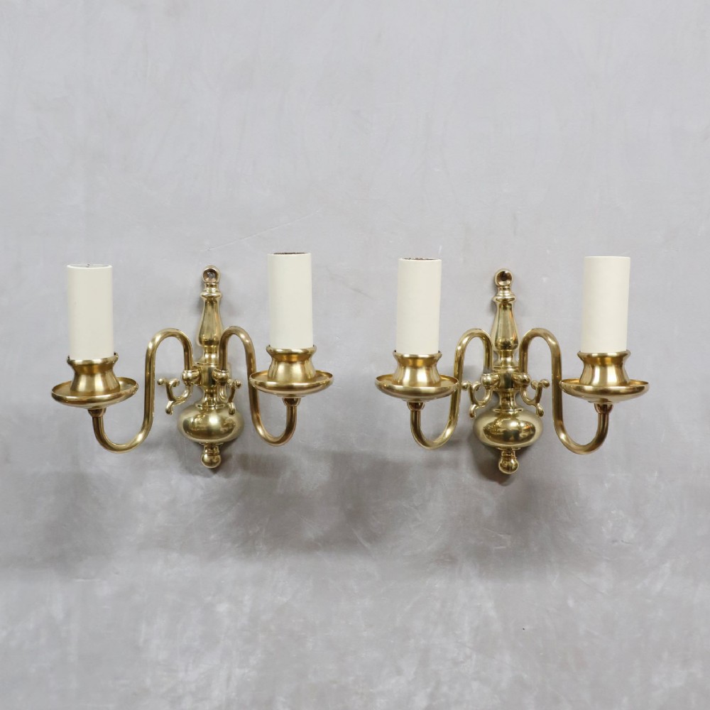 Pair of Dutch Style Brass Wall Lights