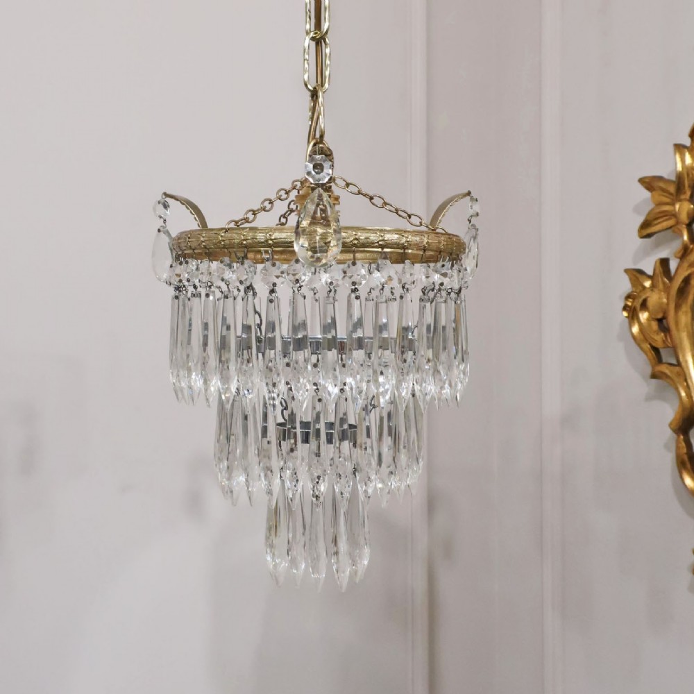 Italian Art Deco Three Tier Crystal Glass Chandelier