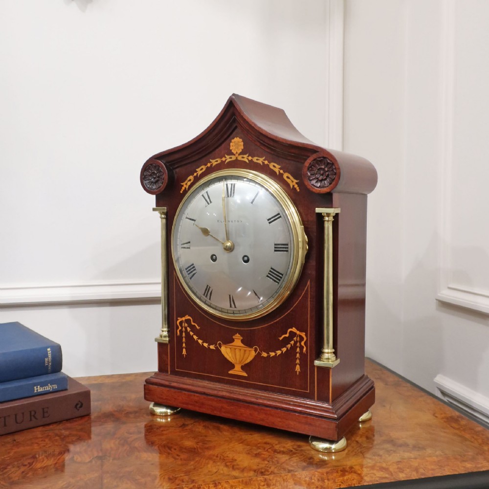 French Mahogany and Marquetry Mantel Clock by Vincenti
