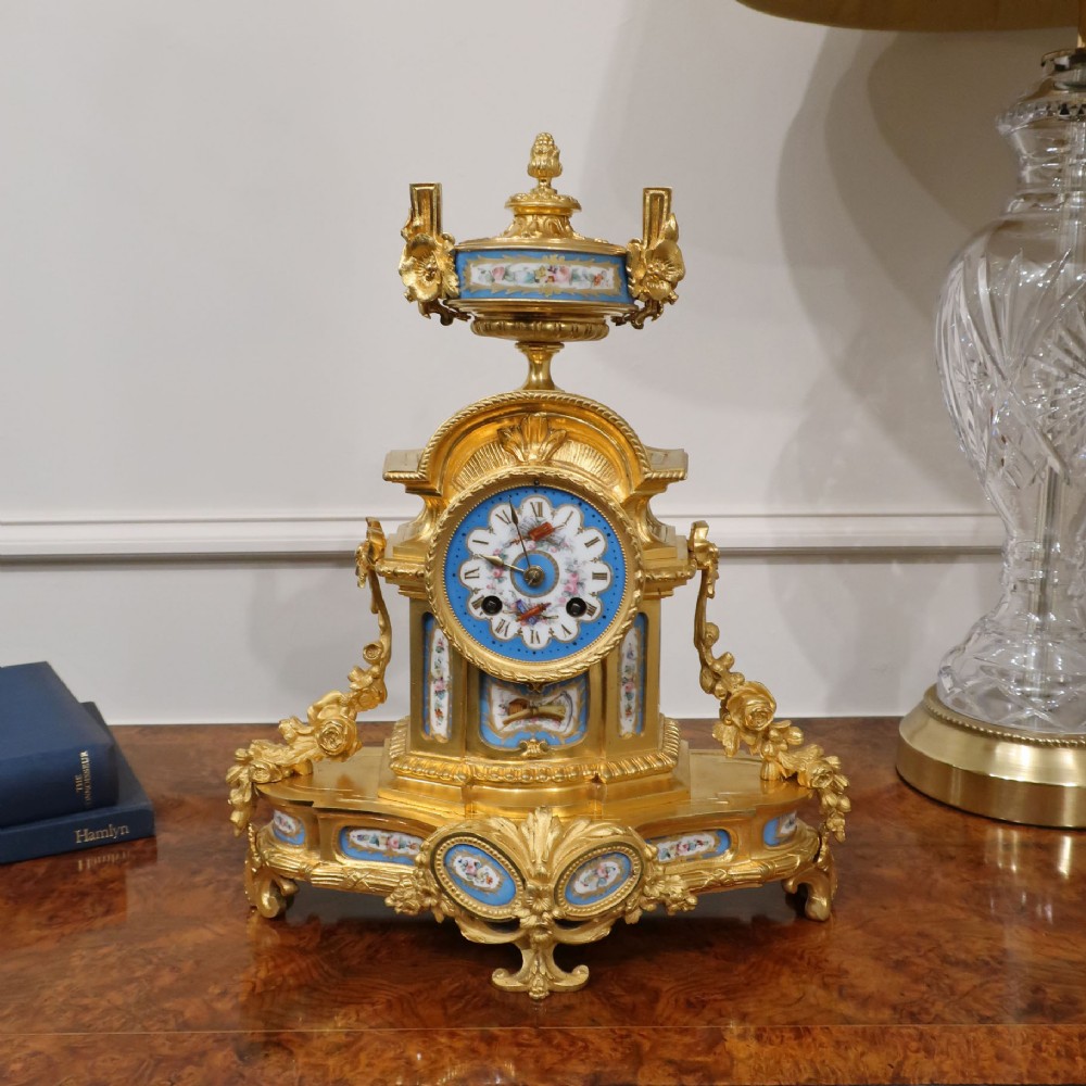 French Louis XVI Style Bronze Gilt Mantel Clock by Hausburg