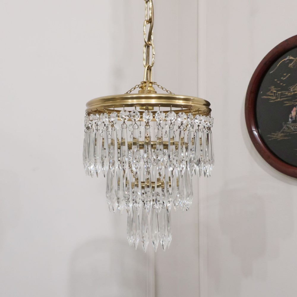 Italian Art Deco Three Tier Crystal Glass Chandelier