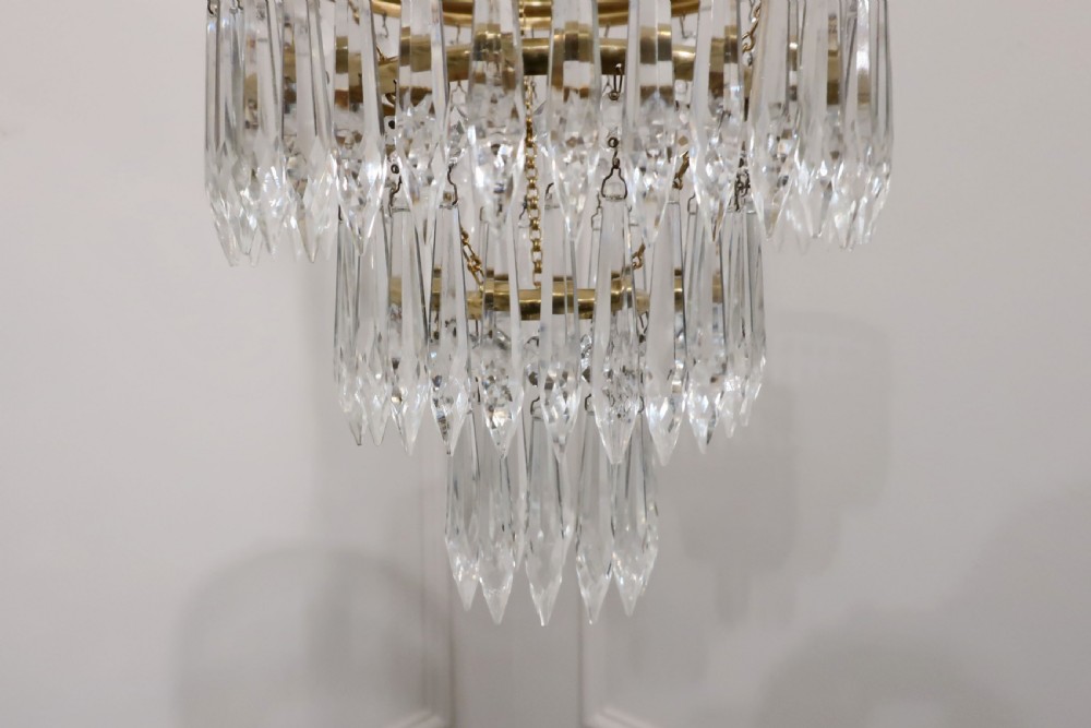 Italian Art Deco Three Tier Crystal Glass Chandelier View VI