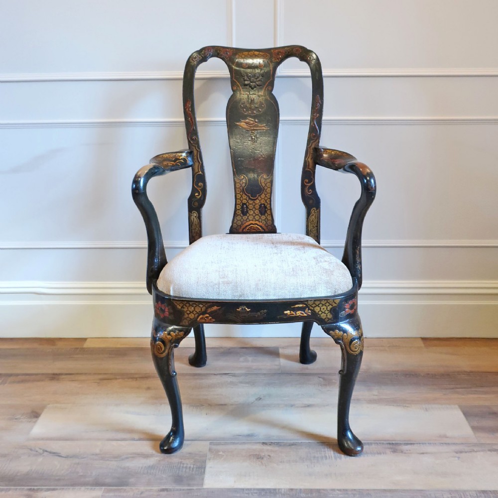 Georgian Queen Anne Style Chinoiserie Armchair