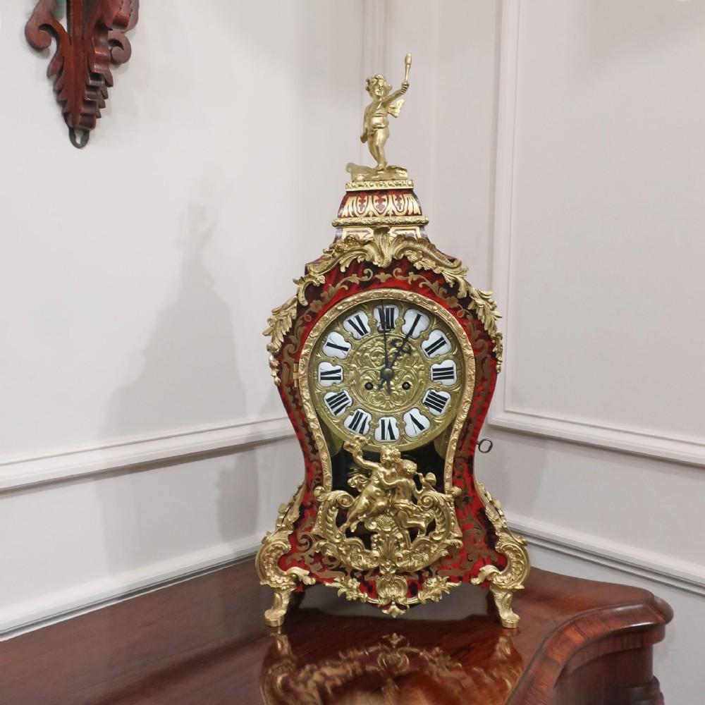 French Boulle Louis XV Style Mantel Clock