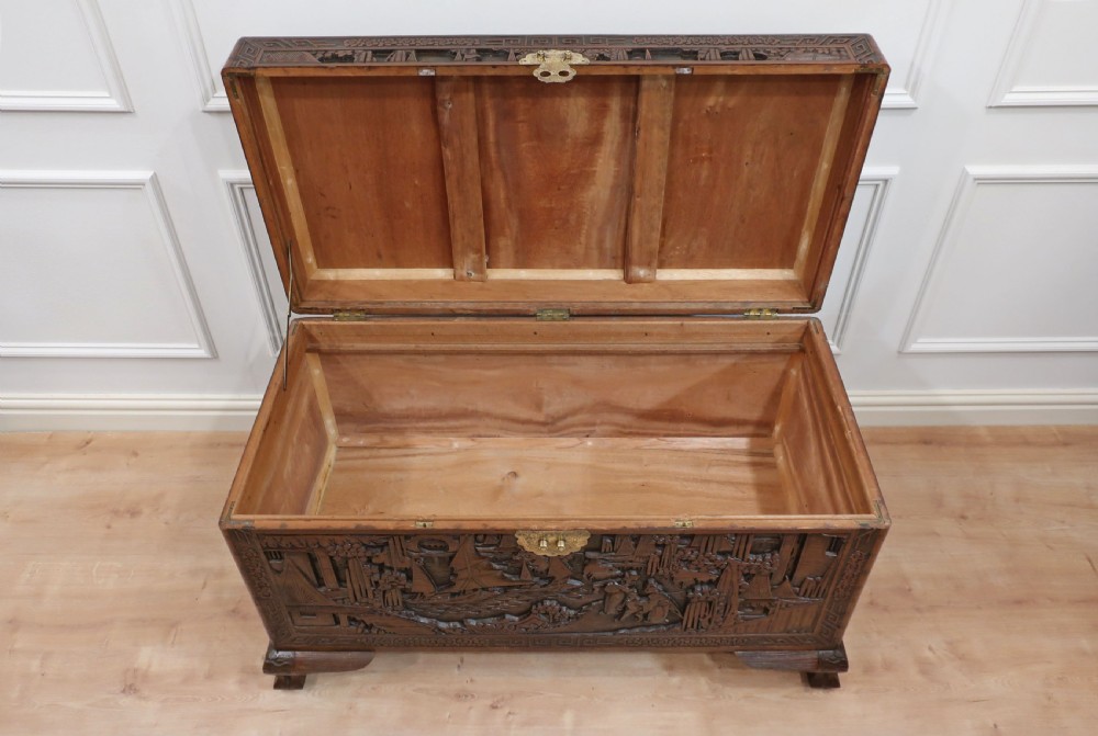 Oriental Teak & Camphor Wood Carved Chest View XVI