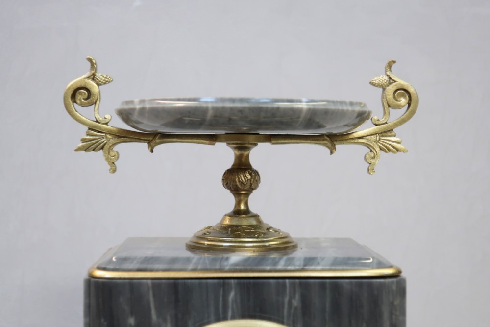French Neoclassical Style Grey Marble Mantel Clock View IV