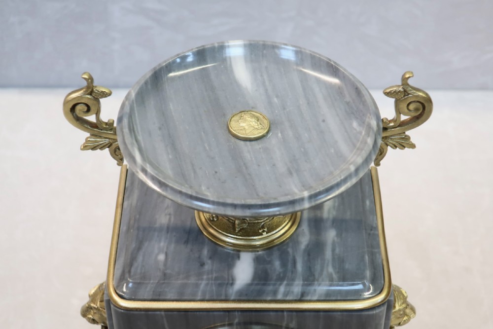 French Neoclassical Style Grey Marble Mantel Clock View V