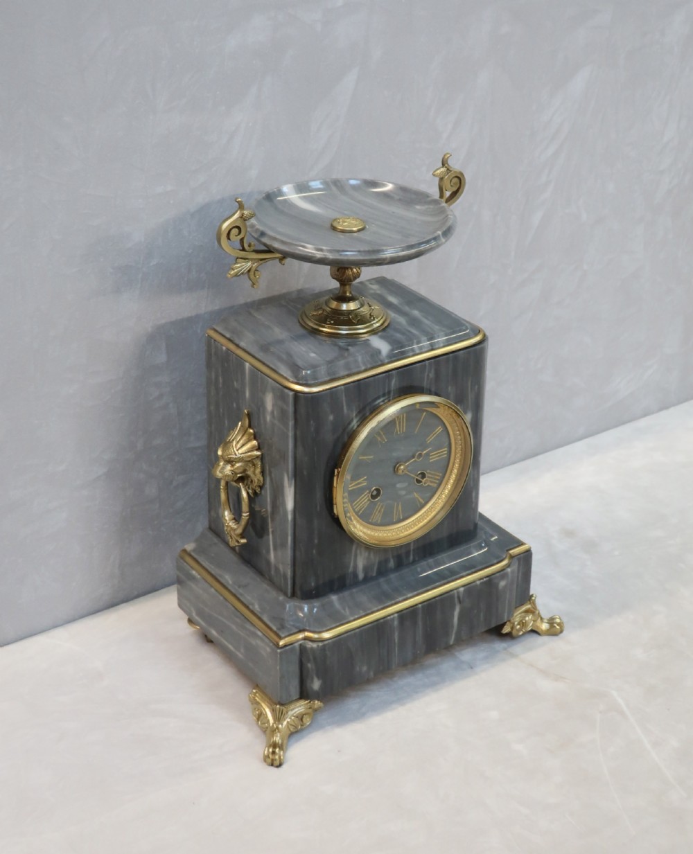 French Neoclassical Style Grey Marble Mantel Clock View VII