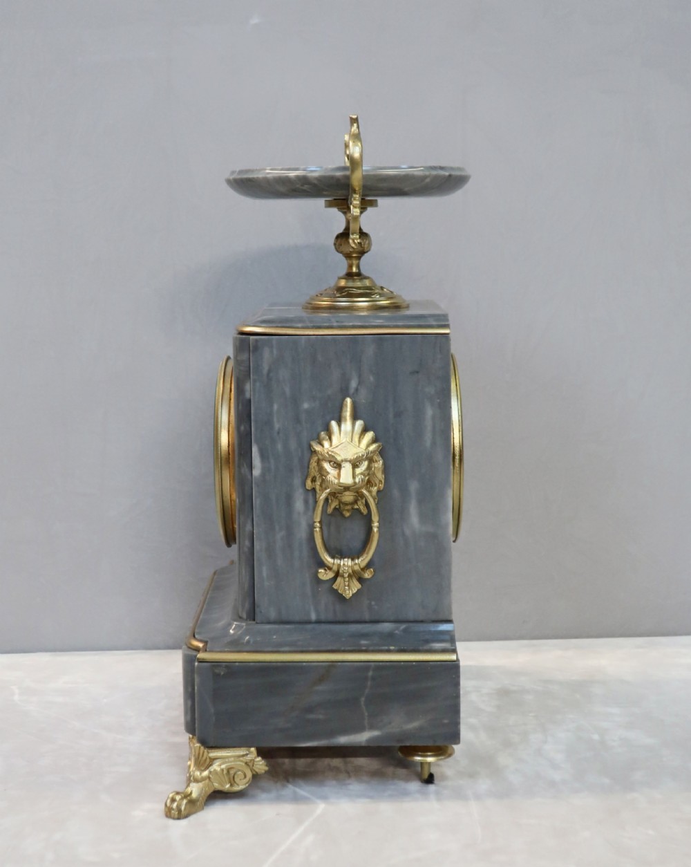 French Neoclassical Style Grey Marble Mantel Clock View VIII