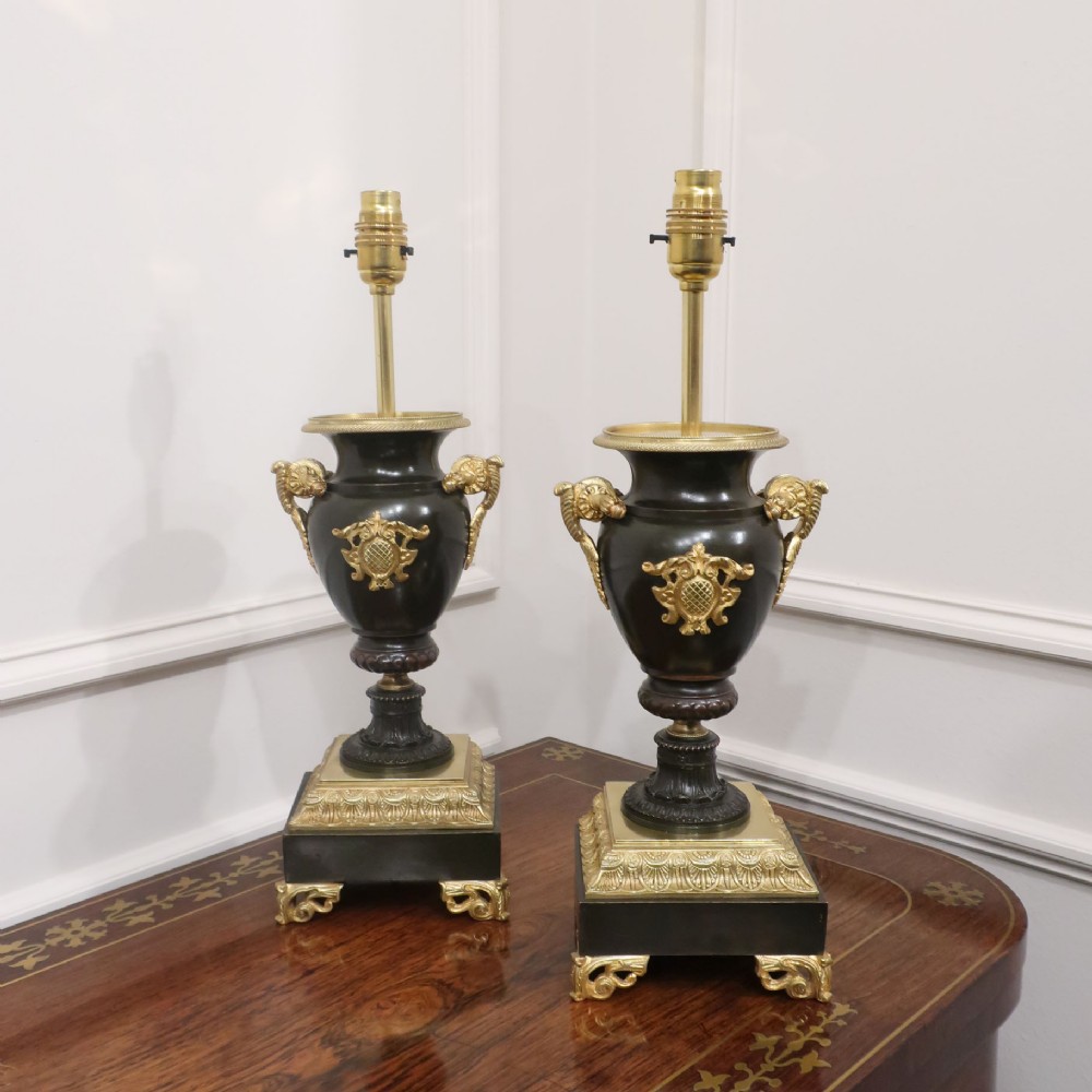 Pair of French Bronze & Gilt Table Lamps