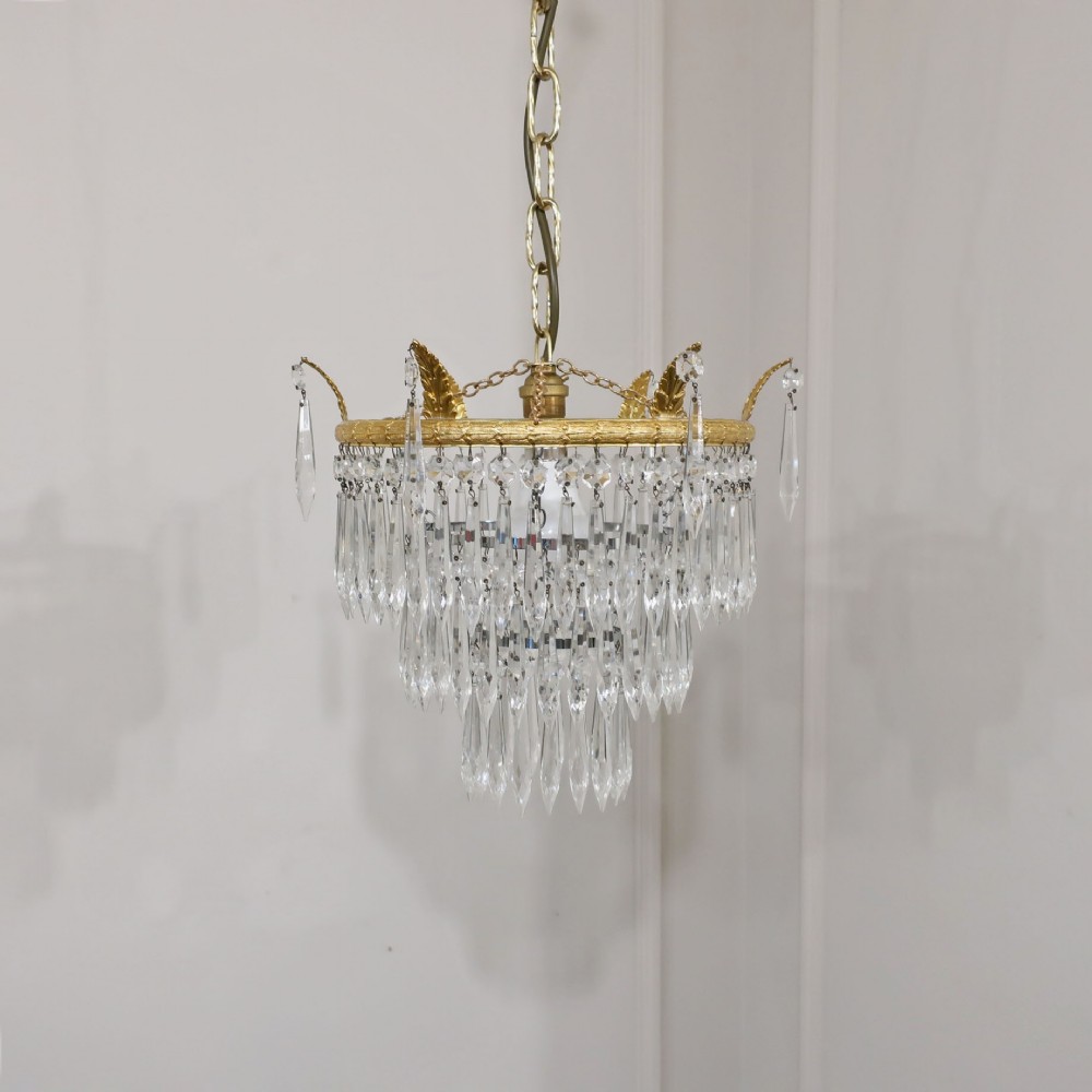 Italian Art Deco Three Tier Crystal Glass Chandelier
