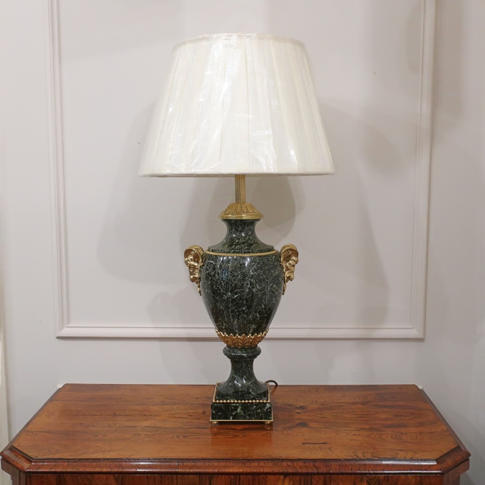 Pair of Green Marble Louis XVI Style Table Lamps by E Kahn View II