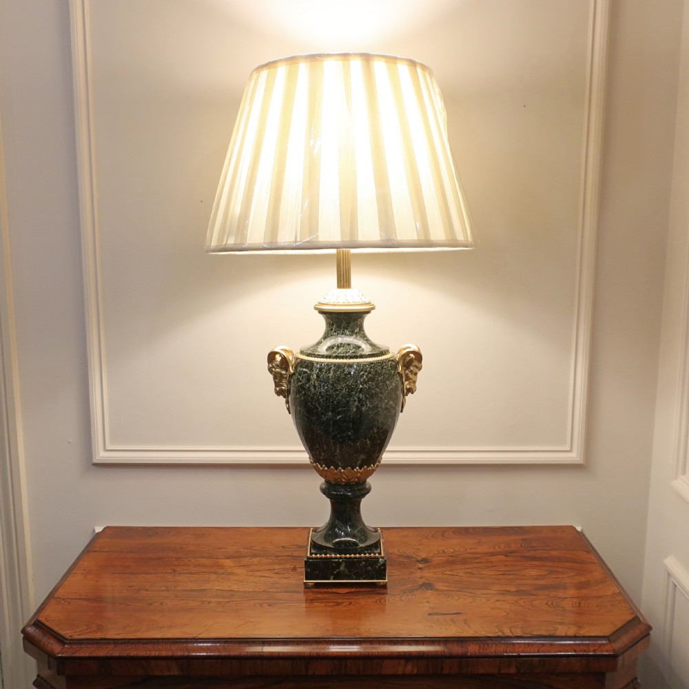 Pair of Green Marble Louis XVI Style Table Lamps by E Kahn View III