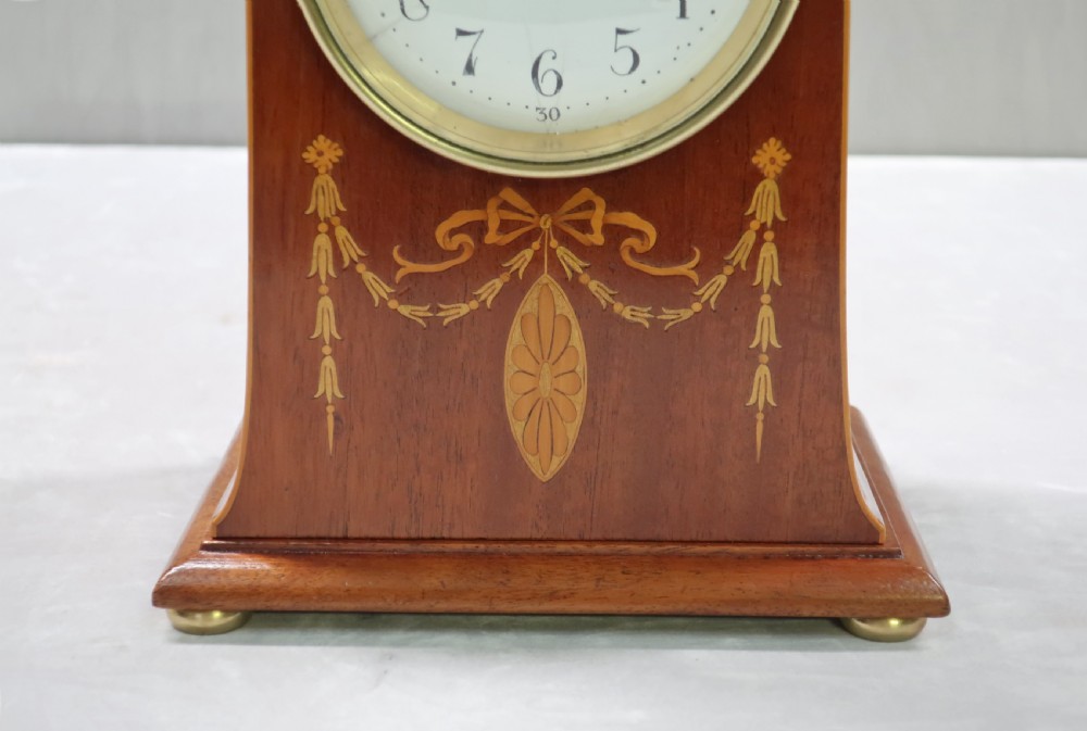 French Art Nouveau Mahogany Inlaid Mantel Clock View IV