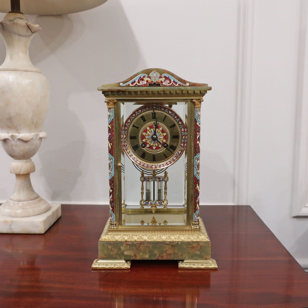 French 19th Century Champleve Four Glass Mantel Clock