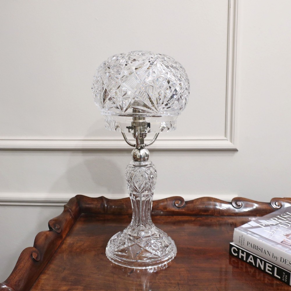 Art Deco Cut Crystal Glass Mushroom Table Lamp