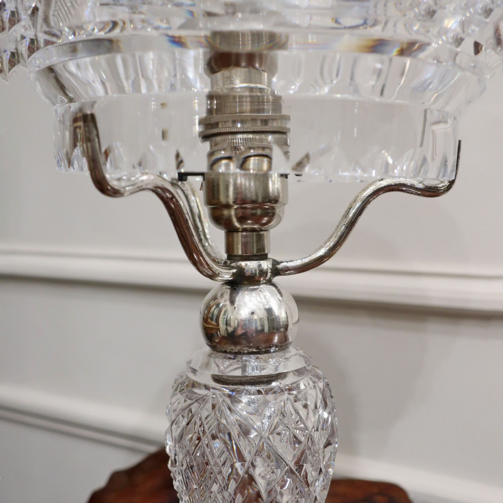 Art Deco Cut Crystal Glass Mushroom Table Lamp View VII