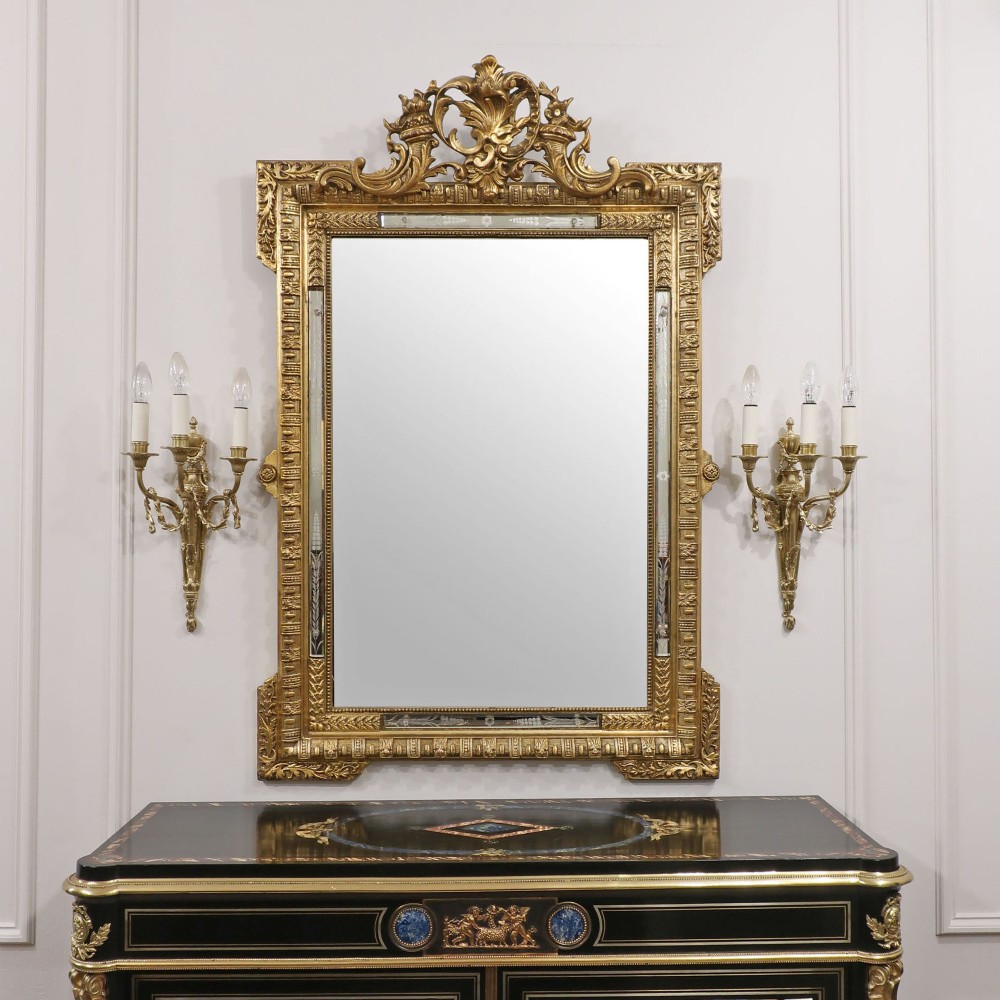 French Louis XVI Style Giltwood Overmantel Wall Mirror