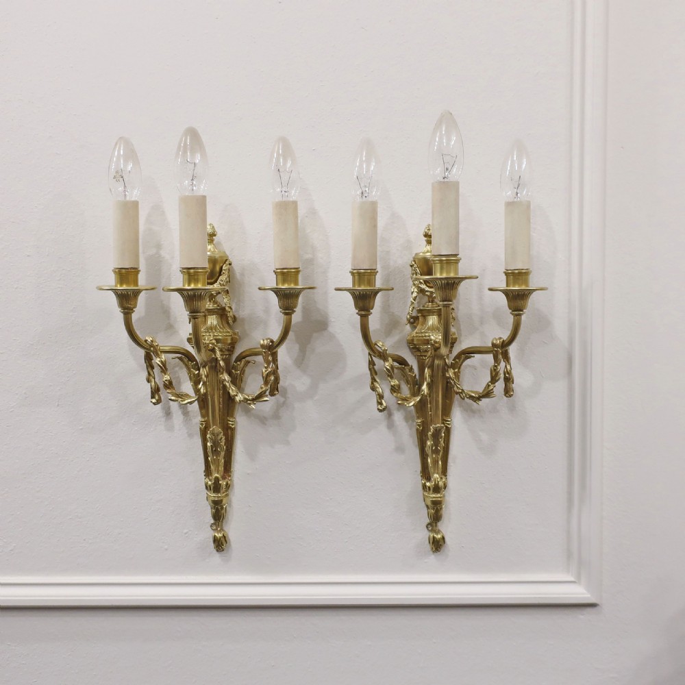 Pair of French Neoclassical Style Bronze Gilt Wall Lights