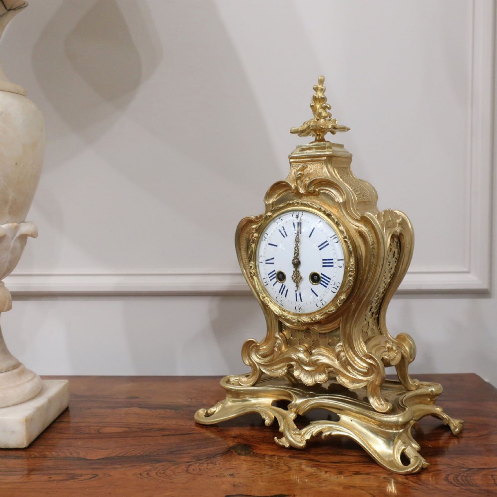 French Louis XV Style Brass Gilt Mantel Clock by Japy Freres